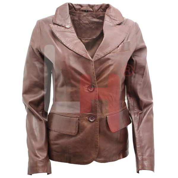 Women Leather Blazer Jacket